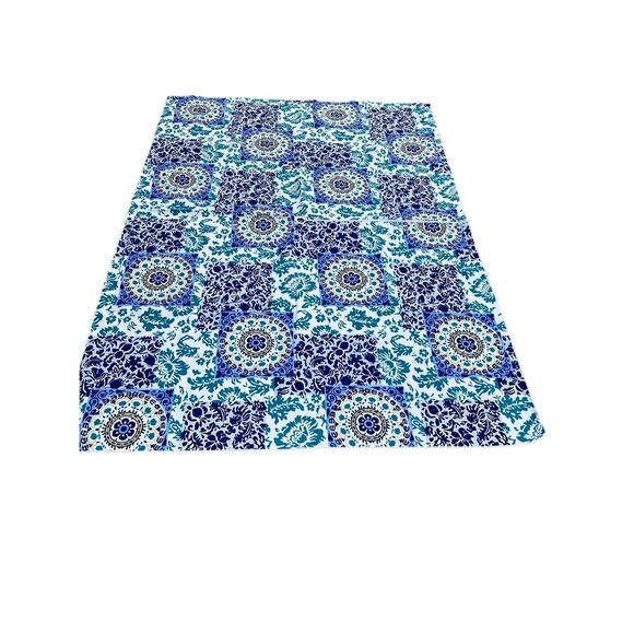 Outdoor Blue & White Floral Block Print Umbrella Tablecloth W Zip Opening 82x60 - Picture 3 of 13